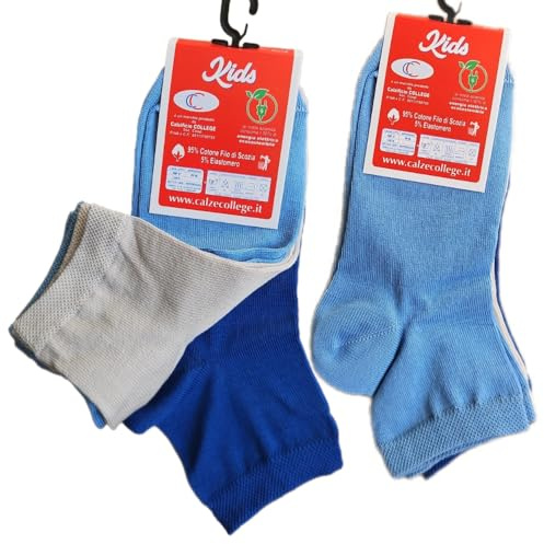 calze college - 12/6/3 Paia Calzini Filo di Scozia Bambino Sneakers, Calzini Corti Bambino/Bambina, Calze Corte da Sopra la Caviglia (24-28, 12 Paia Bianco e Multicolore Maschile)