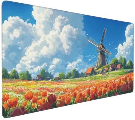 Large Mouse Pad 900x400x4mm Farm Gaming Mouse Mat Windmill XL Mousepad Anti-Fray Stitched Edges with Non-Slip Rubber Base,Ergonomic Mouse Pad Extended Desk Mat,for Home Office Accessories PC,Laptop