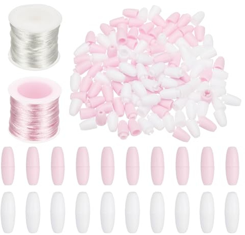 PATIKIL 24mm Breakaway Clasps with 20m Nylon Lanyard String Cords, 60 Set Plastic Bead Barrel Connectors for Bracelet Necklace Lanyard Jewelry Making DIY Craft, Pink, White