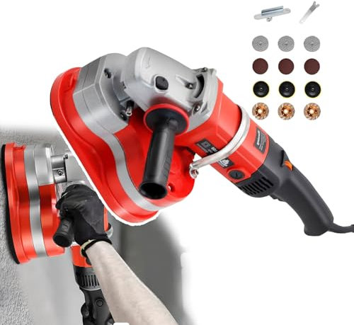 WhAeoy Amoladora De Hormigón Eléctrica,pulidora De Suelos De Hormigón De 3000 W,máquina Pulidora De Suelos De 3 Cabezales,Lijado Sin Costuras De 90°,con 4 Discos De Pulido Diferentes,2800 RPM,A