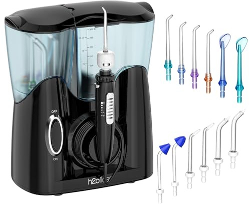 H2ofloss Water Flosser for Teeth, Braces, Professional Water Teeth Cleaner with 800ML Water Tank and 5 Settings, 13 Multifunctional Nozzles and Hygienic Nozzles Storage Compartment for Family (Black)