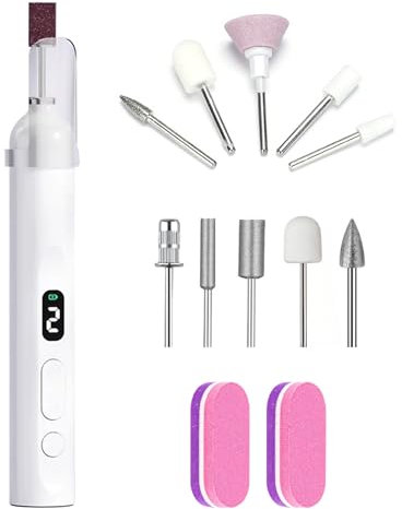 Fresa elettrica per unghie senza fili, lima elettrica 2 in 1, fresa per unghie in gel, set per manicure elettrico, adatta per tagliare la forma delle unghie, con 5 testine abrasive e 2 spugne per