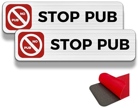 FloraVigo Merci sans publicité, 2 panneaux d'avertissement pour boîte aux lettres, 19×5 cm, intérieur/extérieur, panneau en aluminium, panneau d'avertissement, avec autocollant (STOP PUB)