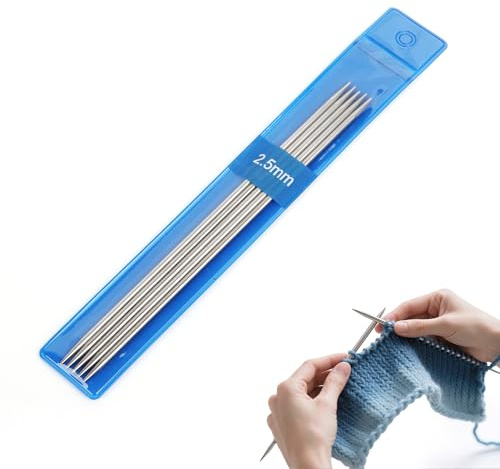 Coopay 5 Pièces Aiguilles à Tricoter à Double Pointe, Aiguilles Trioct 2,5mm en Acier Inoxydable, 15cm Aiguilles Courtes à Chaussettes, Écharpe, Chapeaux, Animaux, Pull, Tricot pour Débutants & Pro