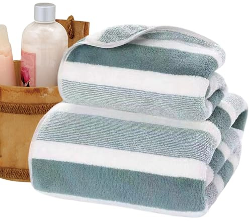 Lot de serviettes à rayures très absorbantes – Ensemble de linge de bain extra doux avec texture côtelée, housse durable à tissage lâche, drap de toilette surdimensionné et paire de gants pour le