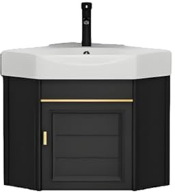 Conjunto de Lavabo y tocador de Esquina Compacto, Lavabo Flotante de Pared con Grifo y desagüe, Mueble de baño Compacto para Espacios pequeños.