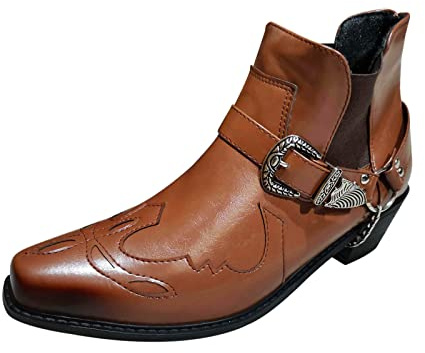 Cowboy Stivaletti da uomo marrone Western Stivali da uomo in pelle vintage Chelsea Boots Eleganti Cowboy Stivali alla moda Western Boots con tacco, stivaletti gotici, stivaletti giapponesi, giallo