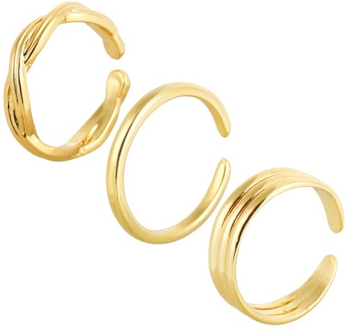 3pcs Bagues d'Orteil pour Femme, 3 Styles Bagues d'Orteil Ouvertes Réglables Bijoux de Pied pour la Plage et l'Été Accessoires Tendance Femmes (Doré)