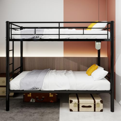 Luonians Lit superposé Enfants en métal,Convertible en 2 Lits,lit Enfant,Cadre de lit en métal avec échelles et rampes (A-Noir)