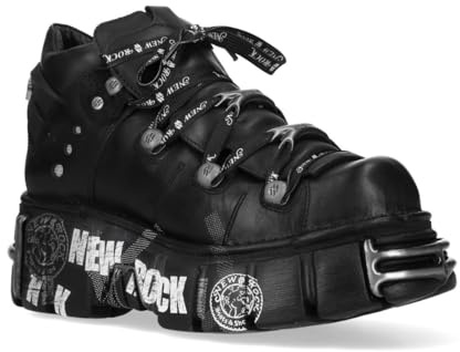 New Rock Bottines plates unisexes en cuir gothique Punk Rock 106N-C85