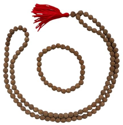 creazioni unique Mala Tibetano 108 Grani Originale - Collana Rudraksha e Bracciale per Uomo/Donna Fatti a Mano - Idea Regalo Spirituale per Meditazione e Yoga (Natural)