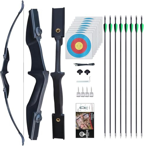 Recurve-Bogen-Set mit 8 Pfeilen, 30-40 lb Bogenschießen-Takedown-Bogen für Rechts- und Linkshänder, Anfänger bis Erwachsene (schwarz, Beidhändig, 40, Pfund)