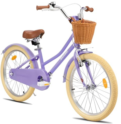 KEANO Marigold 20-Zoll-Kinderfahrrad für Mädchen von 6 bis 9 Jahren, 20-Zoll-Mädchenfahrrad mit Ständer und Korb，lila
