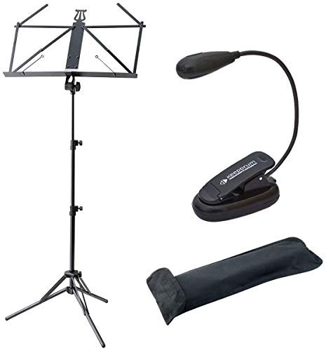 K&M 37855 ruka ultraleichter Aluminium Notenständer Schwarz m. Tragetasche und keepdrum Notenpult-Leuchte