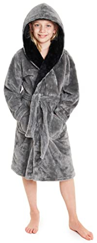 CityComfort Bata Forro Polar Niño, Albornoz Niño de Estar por Casa, Batas de Casa con Capucha y Cinturon, Regalos para Niños y Niñas Edad 7-14 Años (11-12 años, Gris)