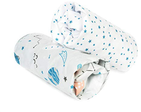 FlyIdeas 2-teiliges Spannbettlaken-Set für Kinderwagen, Stubenwagen & Moseskörbe 75x35 cm – 100% Baumwolle, Weich & Atmungsaktiv – Perfekt für ovale Matratzen