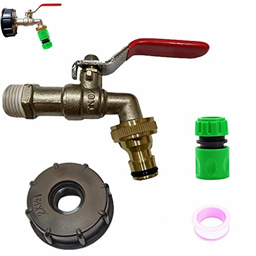 Water Butt Tap Replacement Kit,1/2 Brass IBC Tank Fittings,Water Butt Hose Connector Rain Barrel Tap Kit, IBC Tank Valve IBC Tank Adapter for S60X6 Water Storage Tank Tap Replace Valve Fitting Parts