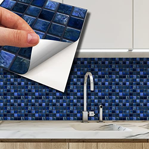 WALPLUS Pearl Noir Blue Tile Stickers for Kitchen Stairs 15x15cm(6) Stick on Tiles for Bathroom Transfers Removable Peel and Stick Wall Backsplash Jewel Mosaic Renovation 24 PCS