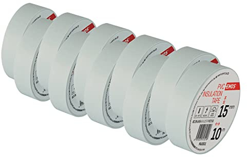 EMOS PVC-Isolierband Weiß 10er Pack, 15mm x 10m, 0,13mm Bandstärke, selbstklebend, hohe Spannungsfestigkeit und Anwendungstemperaturbereich, UV-beständig, wasserdichte Verbindung, ohne Textilgewebe