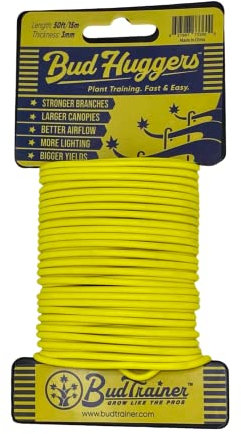 BudTrainer BudHuggers for Optimal Plant Training | 50ft (15M) | 3mm Thick Garden Wire Ties | Flexible & Durable | Rubber Plant Ties to Yield Bigger Buds, Stronger Branches & Larger Canopies (Yellow)