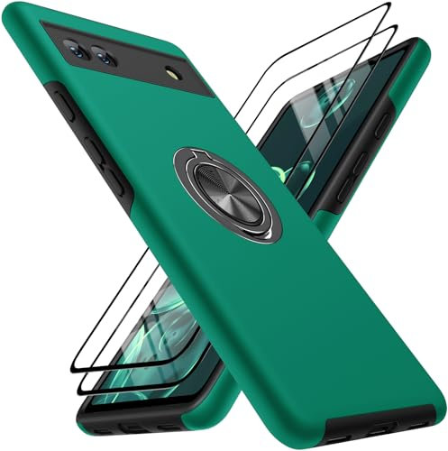 KOVASIA Handyhülle Kompatibel mit Google Pixel 6a Hülle, Pixel 6A 5G Case mit Stoßfest Kratzfest, Fingerabdruck Resistent mit um 360°Drehbarem Magnetringhalter Ständer-6.1''(TPU + PC, Grün)