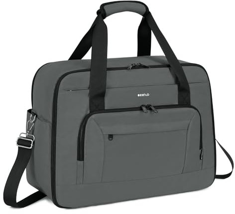 ECOHUB 30L Reisetasche Handgepäck Flugzeug, wasserfest Easyjet Handgepäck Tasche 45x36x20 mit Nassfach & 18-Zoll-Computerfach, recyceltes PET Groß Weekender Sporttasche für Herren Damen(Grau)