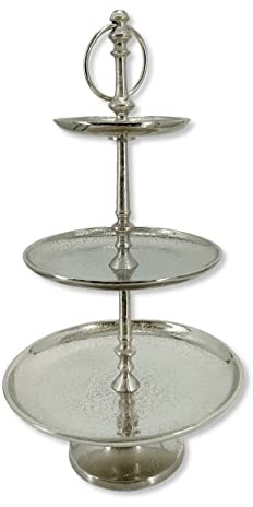DARO DEKO Metall Etagere 3 Etagen silber 28 x 52cm Essen Anrichten Präsentieren Dekorieren Obstschale