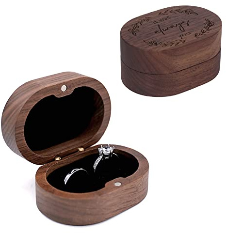 Booinxaa Wedding Ring Box for Proposal, Engagement Ring Holder Gift for Wedding Day, Handmade Wooden Rustic Ring Storage Box Engagement Gift