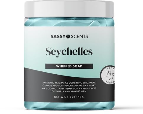 Sassy Shop Bath - Whipped Soap, Seychelles - Cleanse and Nourish the Skin, With Uplifting Fragrance - Gentle and Suitable for all Skin Types - Vegan Friendly - 115g