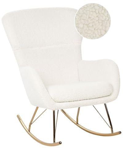 Beliani Schaukelsessel Bouclé Stoff weiß/Gold Schaukelstuhl modern elegant edel Anaset