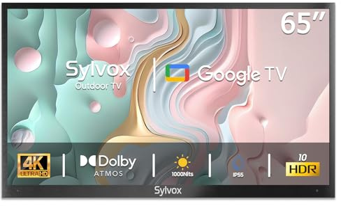 SYLVOX 65 TV da Esterno, 4K HDR10 1000Nits, Smart Google TV IP55 Impermeabile, DVB-T2/S2/C HEVC 10, WiFi, Google Assistant, Outdoor Televisione per Piscina, Giardini, Terrazza (Deck Pro 2.0)