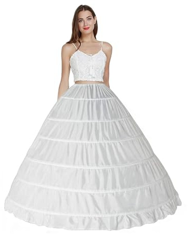 BABYONLINE D.R.E.S.S. Hoop Skirt for Women, 6 Hoop Skirt Petticoat Skirt for Women Under Dress Floor Length Puffy Crinoline Slips Puffy Ball Gown Underskirt for Wedding Dresses White