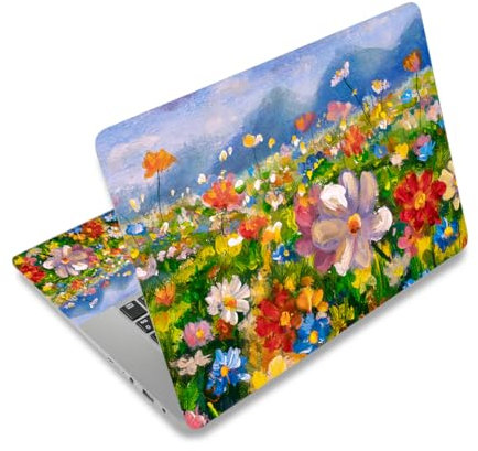 Laptop Decal Sticker Skin Cover, 11.6”12 13 13.3 14 15 15.4 15.6 inch Laptop Netbook Vinyl Skin Sticker Cover Art Notebook PC Reusable Protector (2 Wrist Pad Included), Colorful Flower