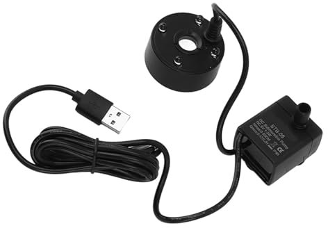 Hztyyier Generador de Niebla USB, Bomba LED de Iluminación Colorida, Fuente, Atomizador, Humidificador, Máquina de Niebla de 5V para Estanque y Jardín (Black)