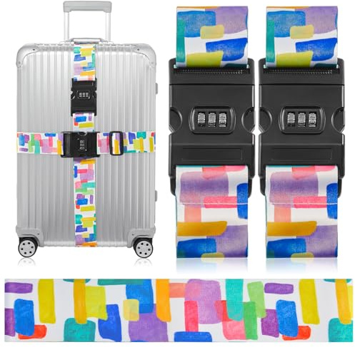 Saiwiimody 2 Piezas Correa Maleta Ajustable con Cerradura de combinación para 18-32inch Cinta para Equipaje de Viaje, Bolsa de Viaje de reconocimiento rápido 5x200cm