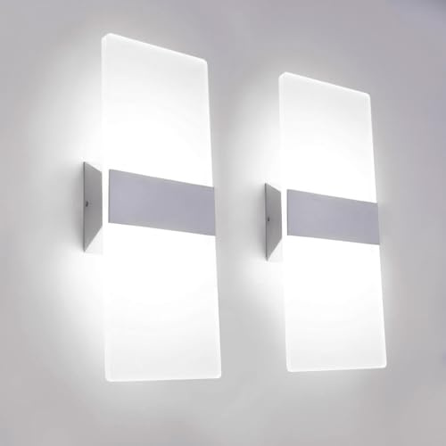 KICAAO Applique da Parete Interno,Acryl LED Moderno Lampada da Parete, 12W Up Down Illuminazione da Parete per Camera da Letto Corridoio Soggiorno Scala (6000K)