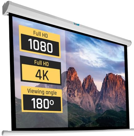 iggual Pantalla Proyección 106 Pulgadas- Enrollable Manual Panorámico- Formato 16:9- Ángulo Visión 180º- Altura Ajustable- Apto Pared/Techo- Compatible 4K y Cualquier Proyector,(234x131 cm)
