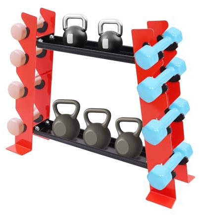 Hantelställ: Hantelställ med 150 kg lastkapacitet, 71 x 20,5 x 53 cm, 2 hyllor, för hantlar och kettlebell-set
