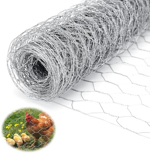 Lociban Malla Metalica Hexagonal, 0.4 m x 10 m Malla Gallinero Galvanizada, Malla de Alambre, Tela Metalica para Cercados de Animales, Vllas de Jardín, Manualidades, Decoración Del Hogar