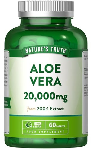 Aloe Vera Tablets 20,000mg | High Strength One-A-Day Formula | Aloe Vera Plant Extract | 60 Tablets | Vegan | Nature's Truth