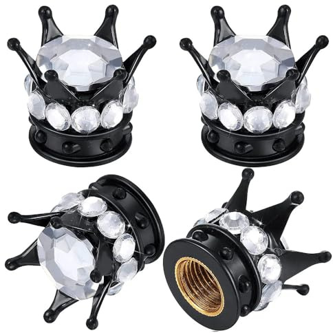 Tapones de Válvula Set 4 piezasTapas De Vástago de Diamante Blingbling Cristal Tapones Rueda Universal Corona Tapa de la válvula para Coche Motos Bicicletas Patín