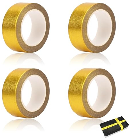 DONOONIS 4 Rouleaux Ruban Adhésif Décoratif,Rouleaux de Ruban Adhésif Washi en Feuille Dorée,Washi Tape,15 mm x 15 m Masking Tape pour Scrapbooking Décoration Artisanat de Bricolage Emballage Cadeau