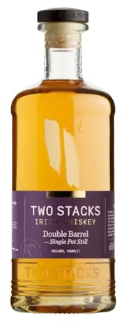 Two Stacks Double Barrel Single Pot Still Whiskey 700ml, 43% ABV – Rich spice, orchard fruit & honey complexity in a smooth, double cask finish.