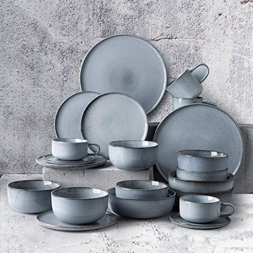 Juego de vajilla de cerámica de 28 Piezas con Platos, Cuencos y Tazas de Porcelana desgastada, Servicio Combinado de vajilla para 4 Personas