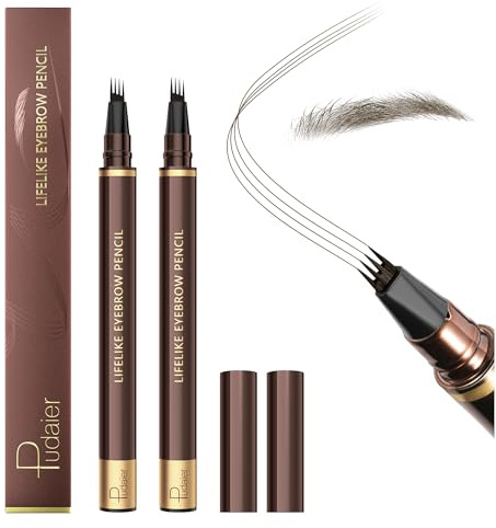 2 Pack Eyebrow Pen, Waterproof Microblading Eyebrow Pencil, 4 Tip Precise Eye Brow Makeup Pen for Women to Effortlessly Create Hair Like Natural Brows, Non Dry Out and Last All Day (Medium Brown)