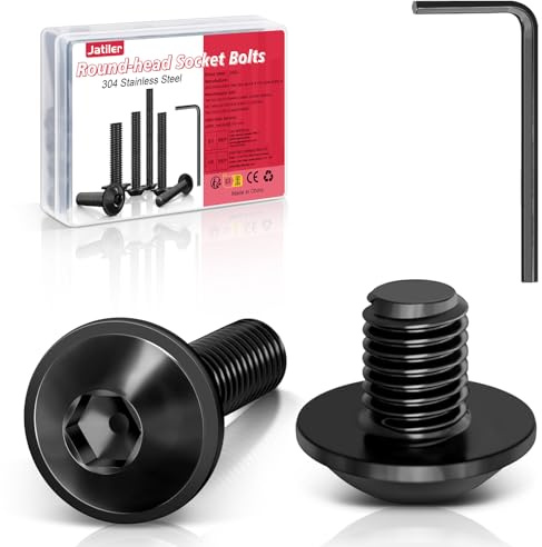 JatilEr 20 viti a testa bombata M5×12, testa semicircolare a esagono incassato con flangia, viti in acciaio inox 304, colore nero, A2 V2A, filettatura completa con chiave a brugola