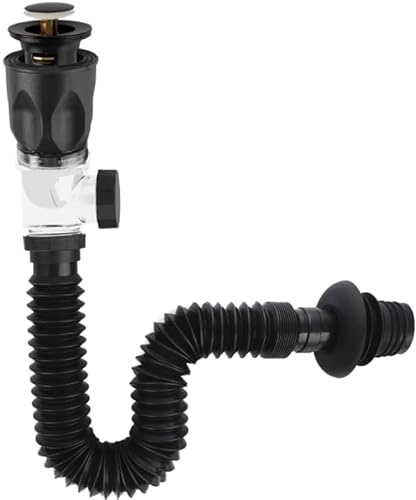 Byfoyif Siphon pour Lavabo avec Tuyau de Vidange Flexible, Kit de Bonde Lavabo Salle de Bain Anti-Fuite, Vidange d'Évier Universelle avec Tuyau d'Évacuation Rétractable 18-80cm, pour Cuisine Toilette