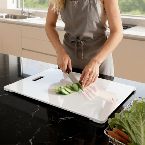 Glass Cutting Board,16x12 Non Toxic Tempered Glass Chopping Board for Kitchen with Non-Slip Feet, House Warming Gift for New Home, Gifts for Women, Christmas Gift for Mom - White