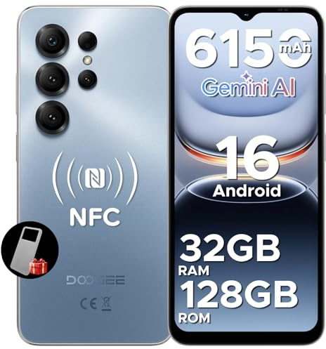 DOOGEE Note56X Pro Android 16 Smartphone Pas Cher, 6150mAh Telephone Portable Écran 6.56 HD+90Hz 32Go+128Go/TF 2To, 8MP+13MP, UNISOC T7225,Dual SIM, Octa Core, Face ID/Fingerprint/NFC/3.5mm,Bleu