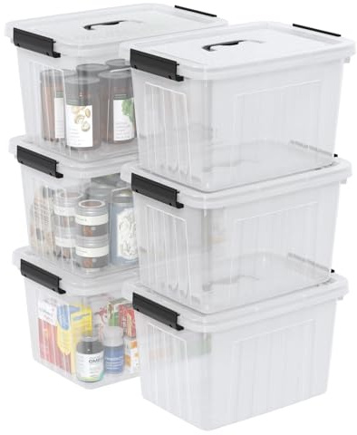 Aninhao 12 L Clear Storage Box with Handle, 6 Pack Plastic Latching Storage Box